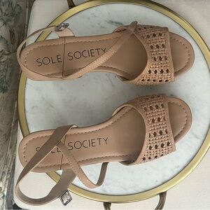 Sole Society Cane Rattan Style Block Heeled Sandals